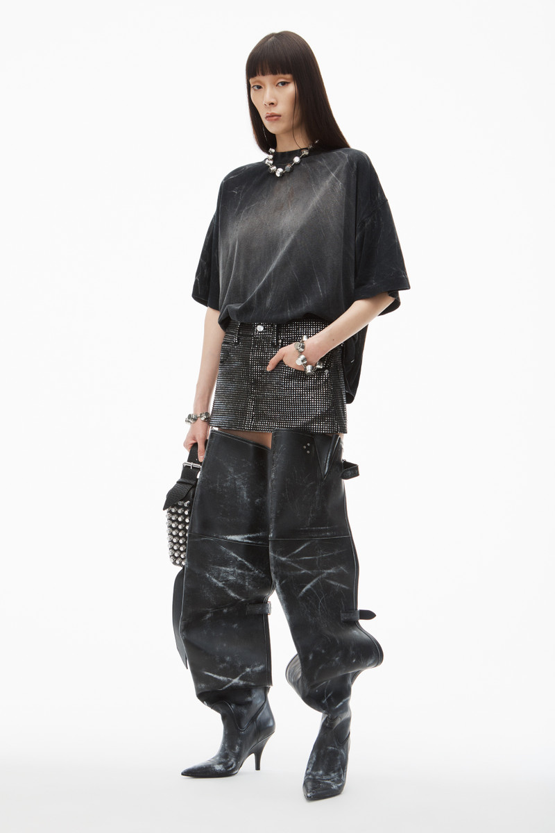 Alexander Wang crystal hotfix mini skirt in cotton denim outlook