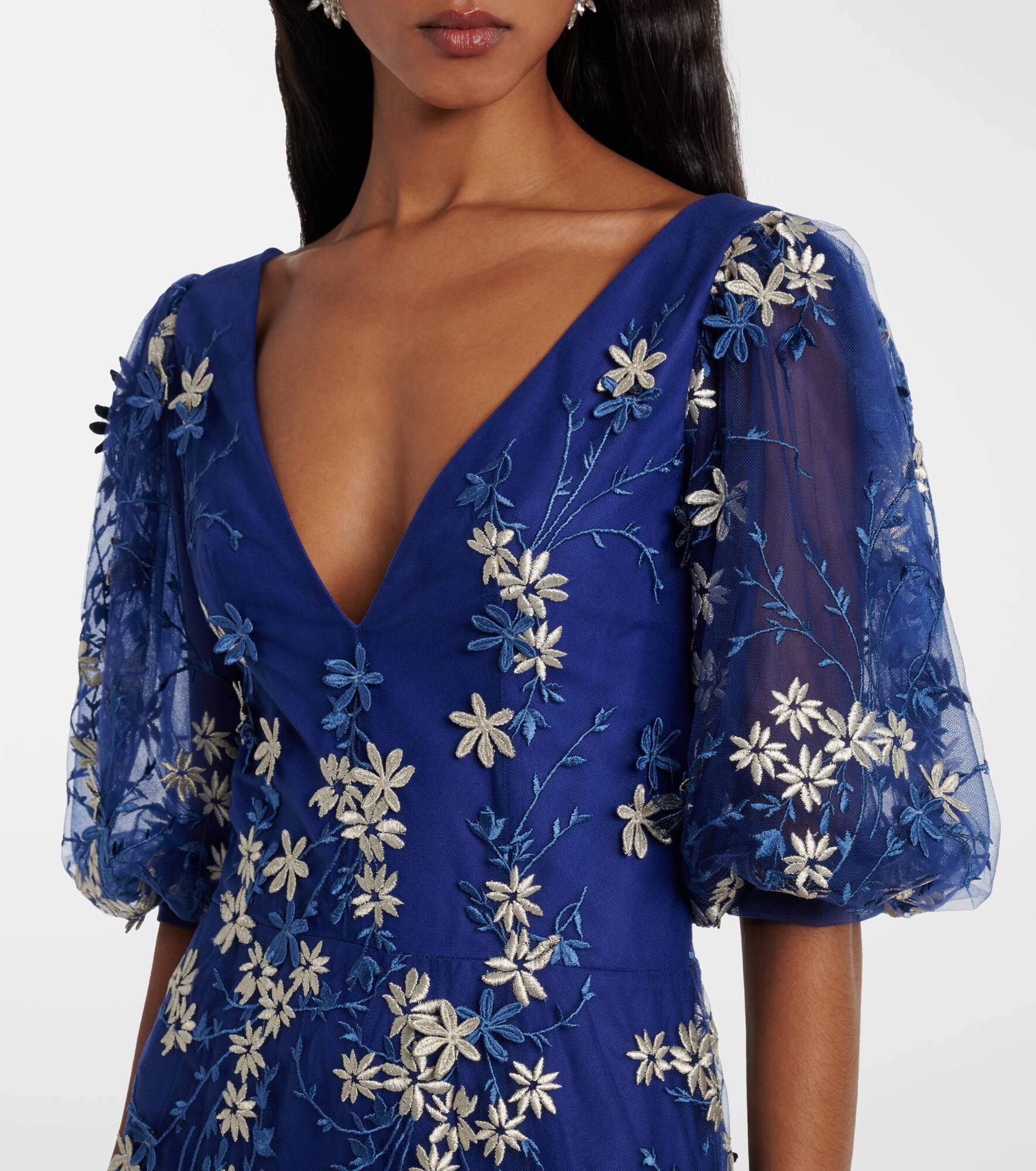Floral-appliqué tulle gown - 4