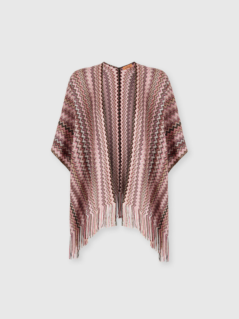 Zigzag viscose-blend poncho with fringes 1