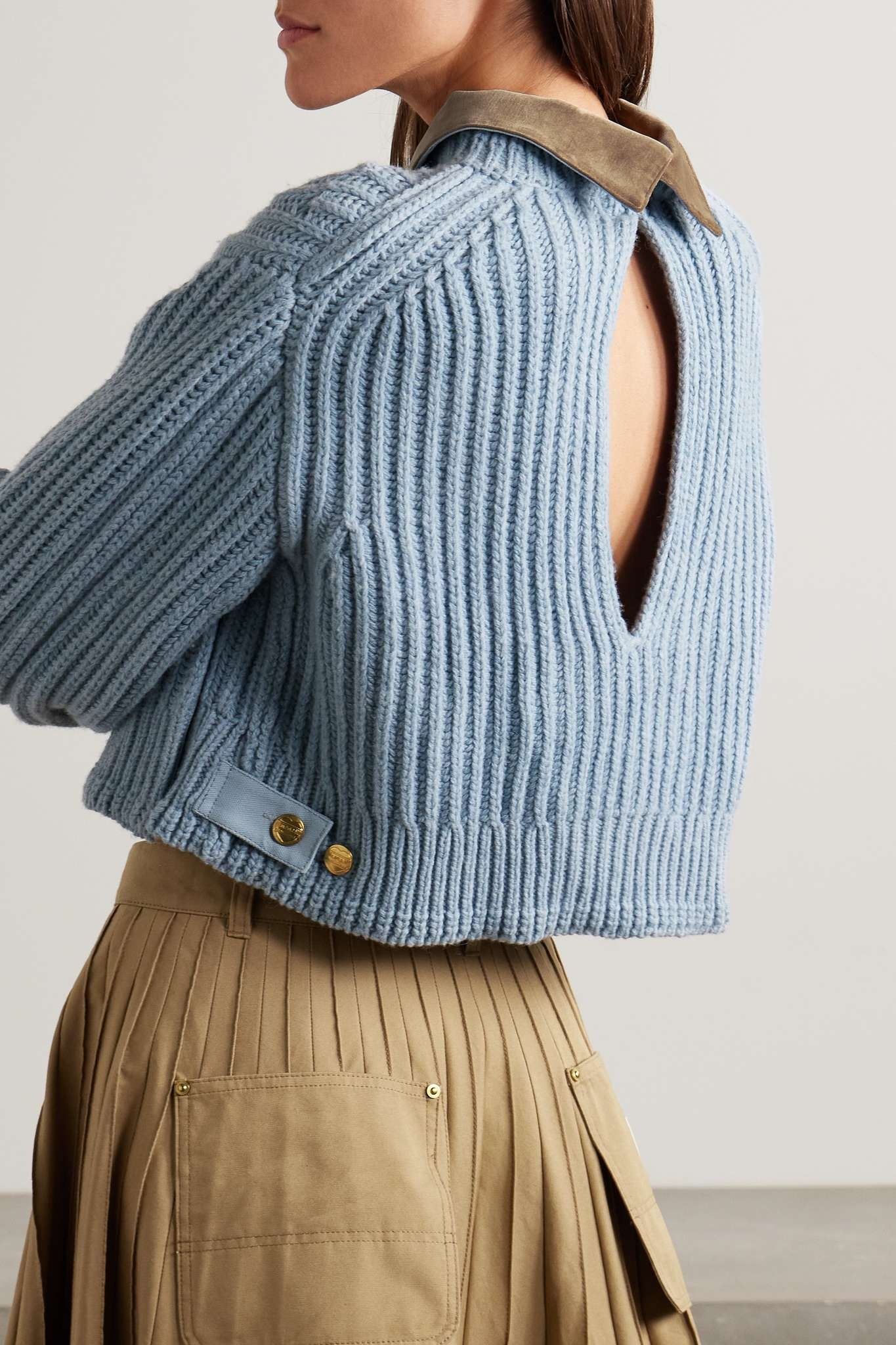 + Carhartt WIP Detroit cropped velvet-trimmed ribbed wool-blend sweater - 3