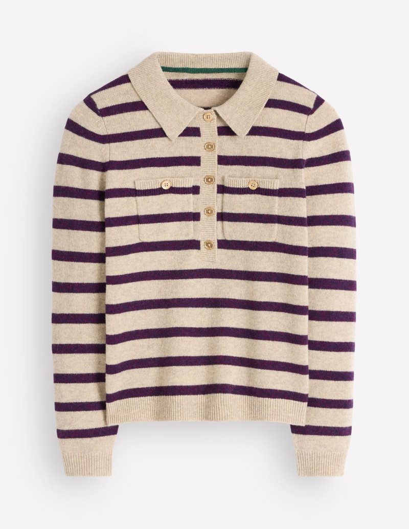 Marianne Merino Wool Sweater-Mink, Stripe - 1