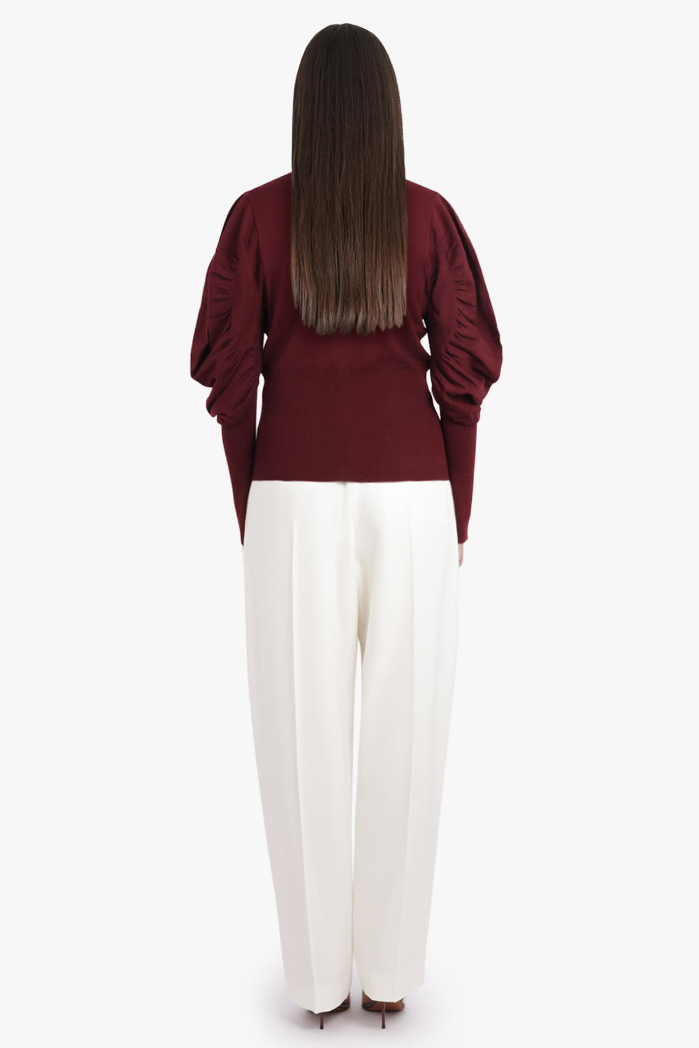 ELI BALLOON SHOULDER KNIT CARDIGAN | BRICK RED - 5