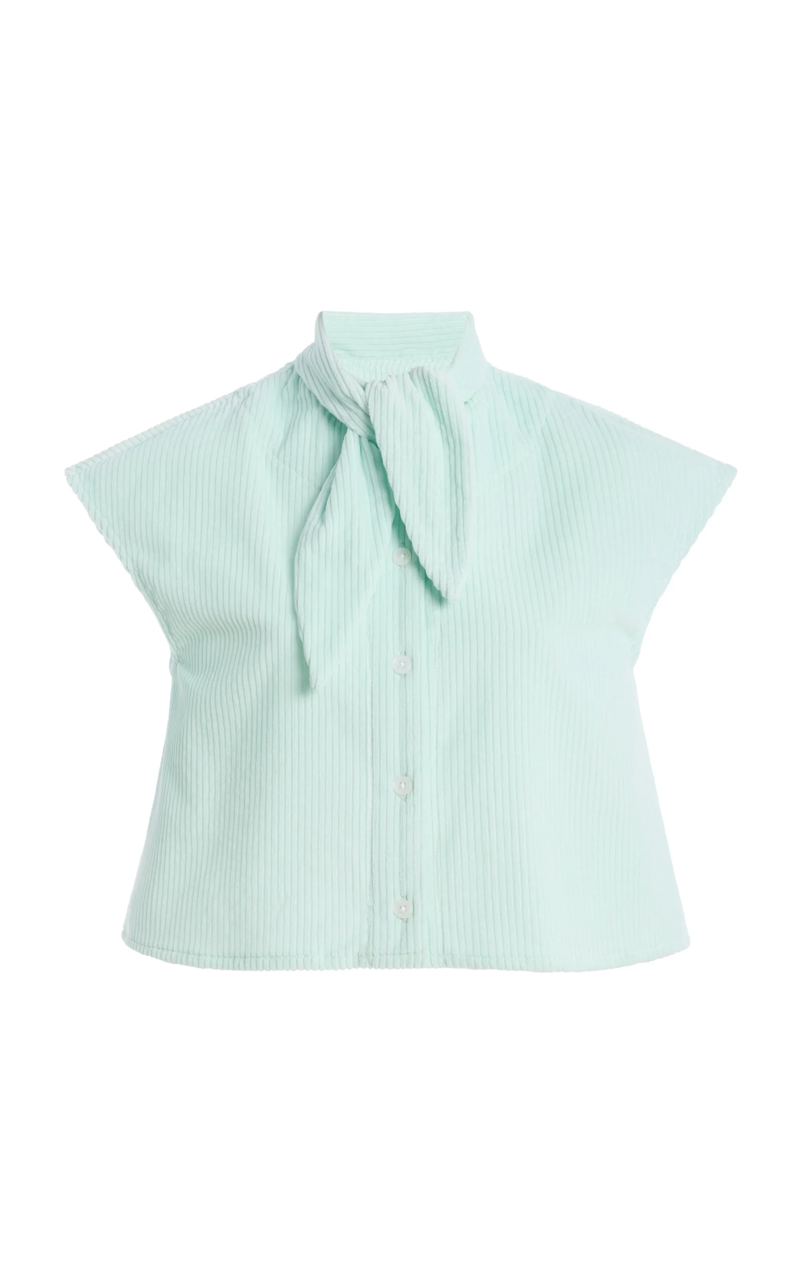 Tie Neck Corduroy Button Up - 1