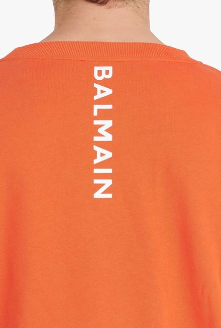 Dark orange eco-designed cotton sweatshirt with white Balmain logo print - 6