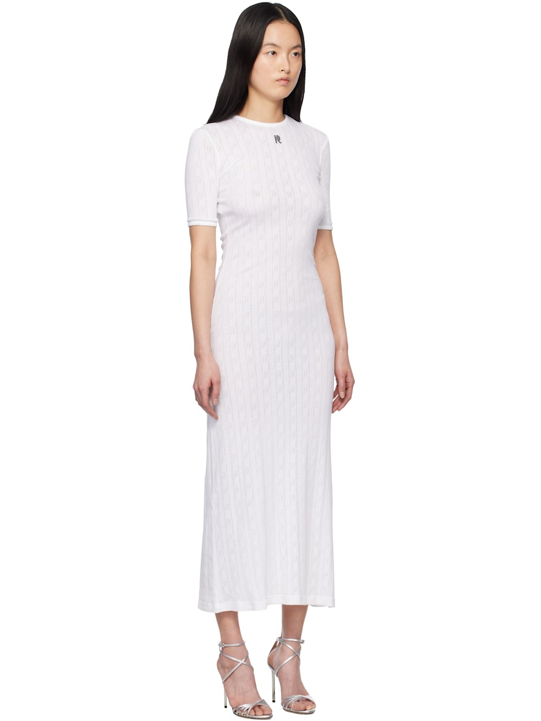 White Pointelle Short Sleeve Maxi Dress - 2