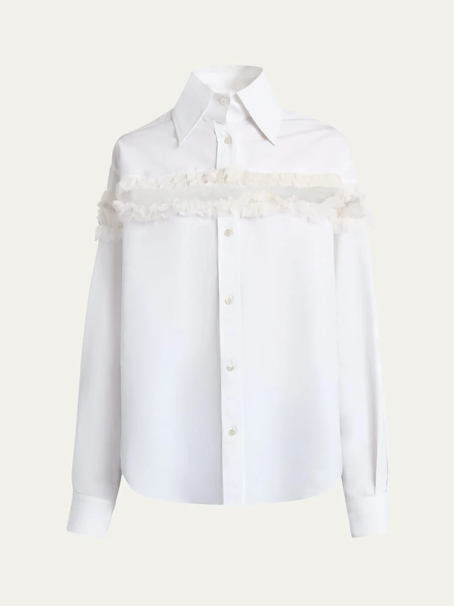 Ruffle-Inset Button-Down Blouse - 1