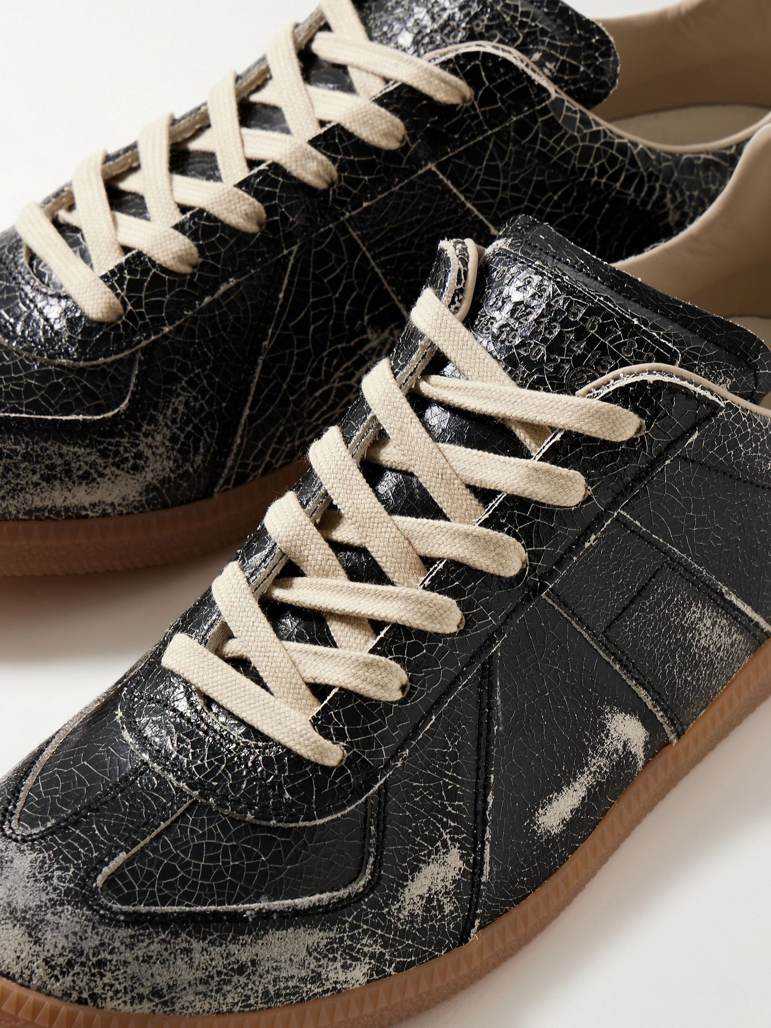 Replica Distressed Cracked-Leather Sneakers Black - 5
