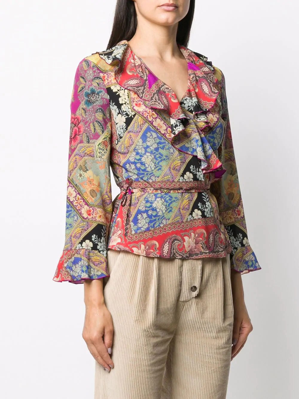 floral-print wrap blouse - 3