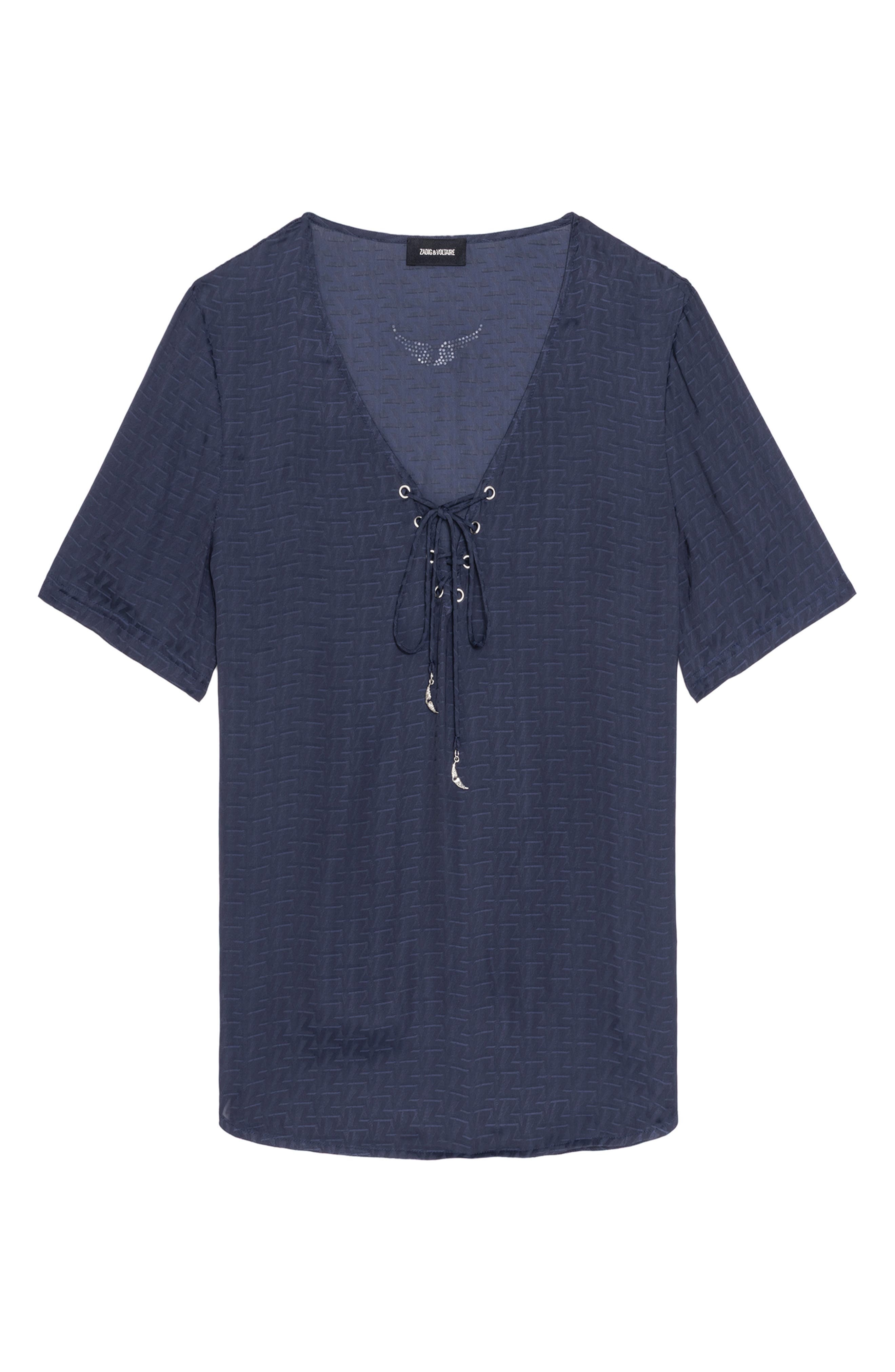 Zadig & Voltaire Terzo Lace-Up Satin Top in Encre at Nordstrom - 5