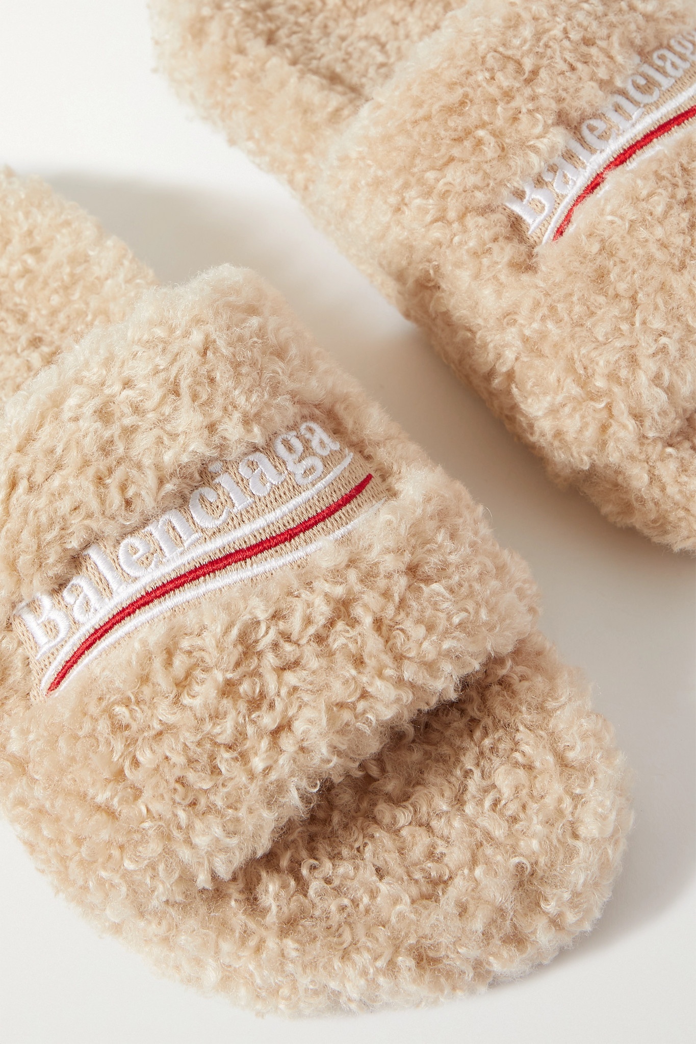Furry logo-embroidered faux shearling slides - 5