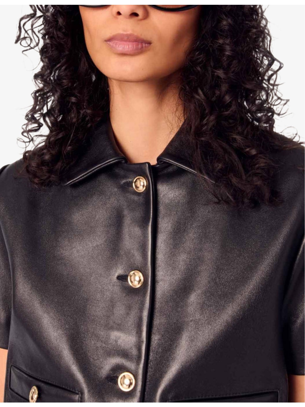 Cropped Short-Sleeve Leather Jacket - 5