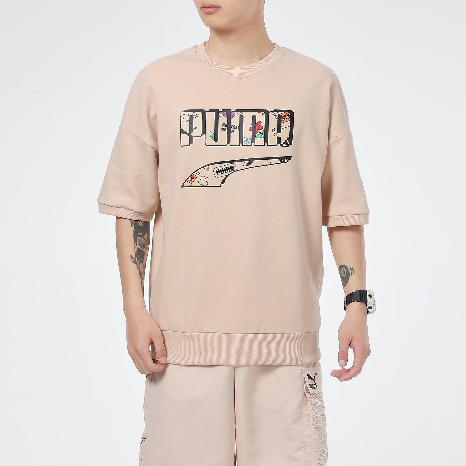 PUMA Logo T-Shirt 'Beige Black' 532041-68 - 3