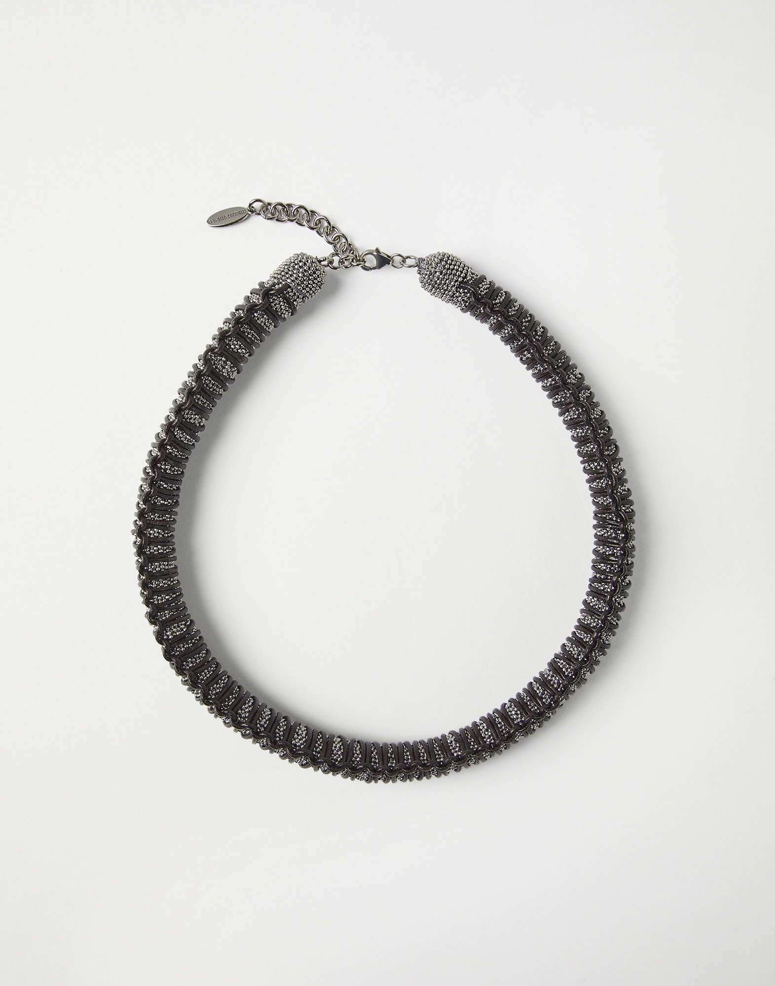 Monili and braided leather choker - 1