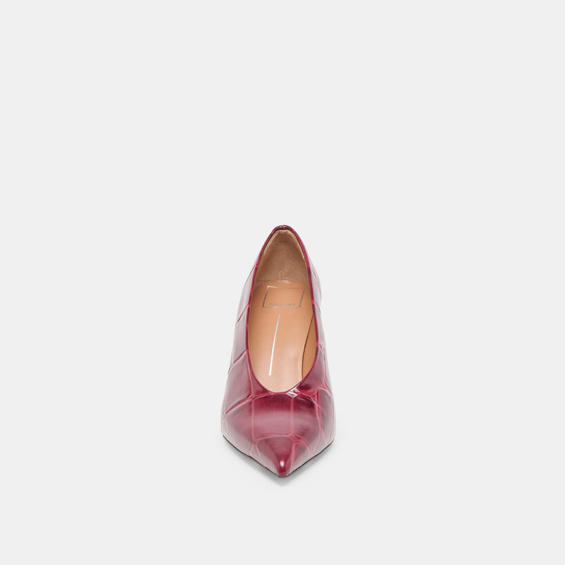MIDGE HEELS BURGUNDY CROCO EMBOSSED LEATHER 6