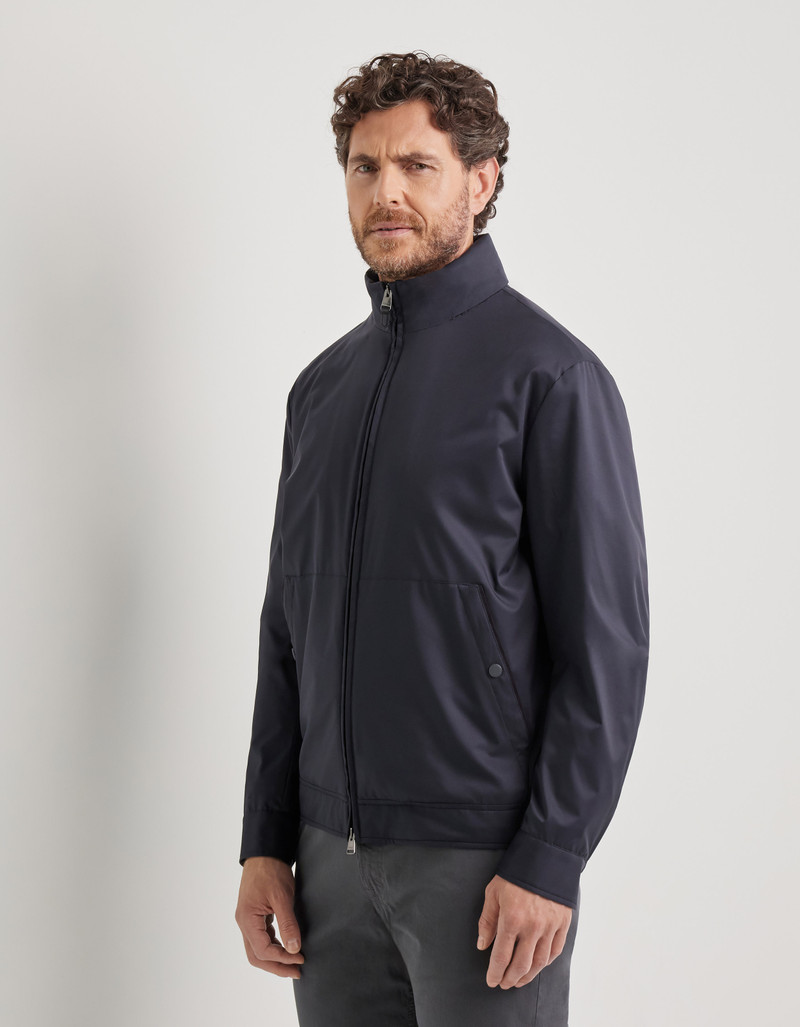 CARAMEL MIXED-MATERIAL ULTRALIGHT SUEDE BOMBER JACKET WITH KNIT INSERTS 120
