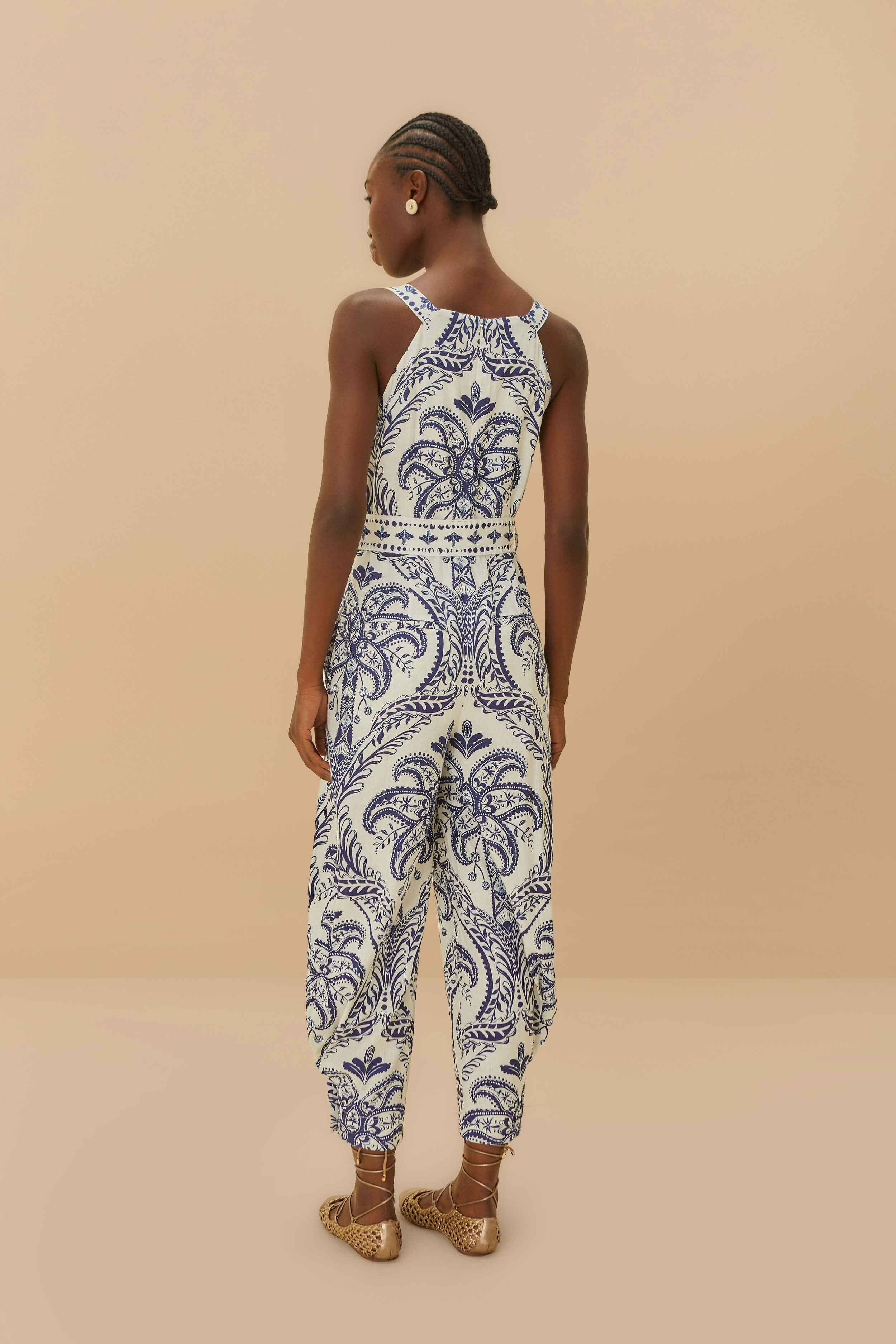 Off-White Tropical Cameo Lenzing™ Ecovero™ Euroflax™ Jumpsuit - 4