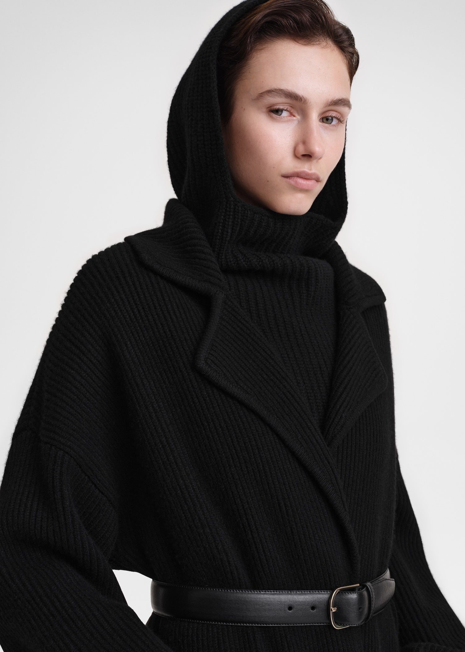 Ribbed wool hoodie bib black - 2