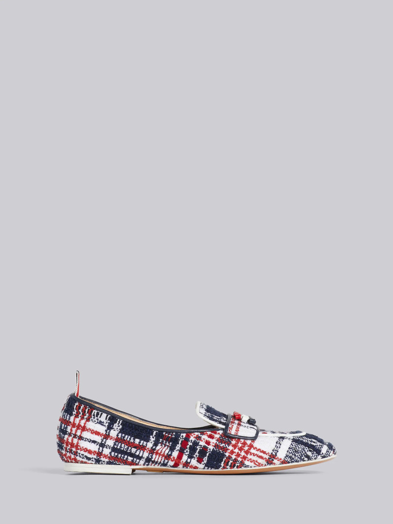 Multicolor Hairline Madras Ribbon Tweed Flexible Leather Sole 3-Bow Loafer 1