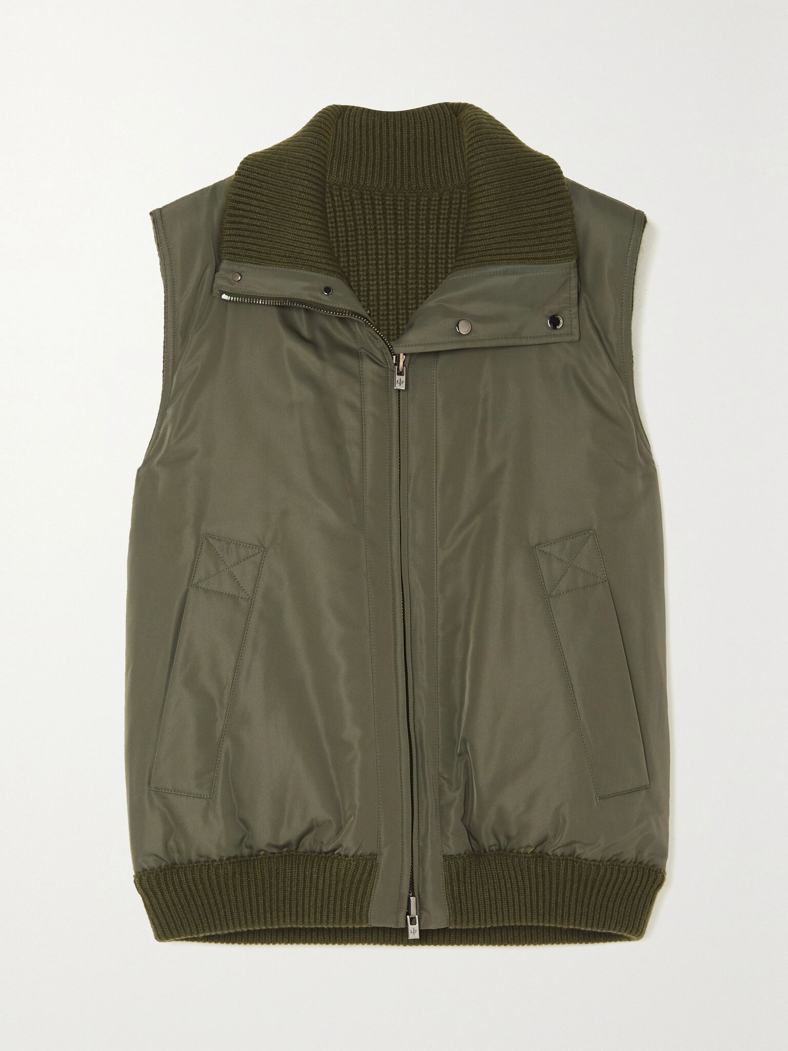 Everdeen padded shell and silk-blend vest Dark green - 1
