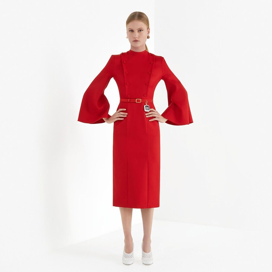 Red silk and wool dress - 4