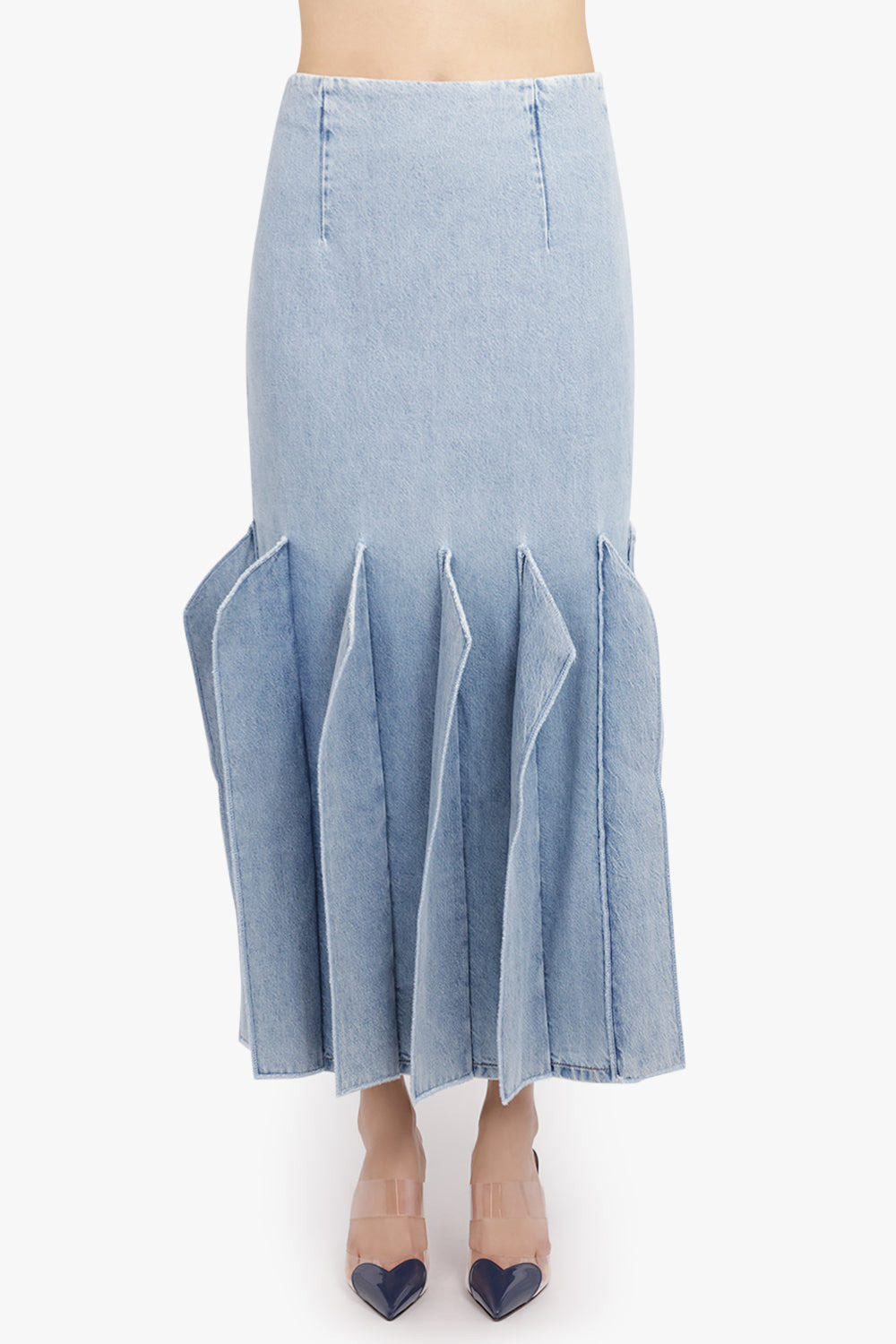 PANEL 3D DETAIL MIDI DENIM SKIRT | MID BLUE - 3