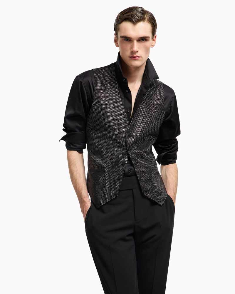 모든 RHINESTONES를 가진 VISCOSE BLEND에 있는 단식된 WAISTCOAT 6