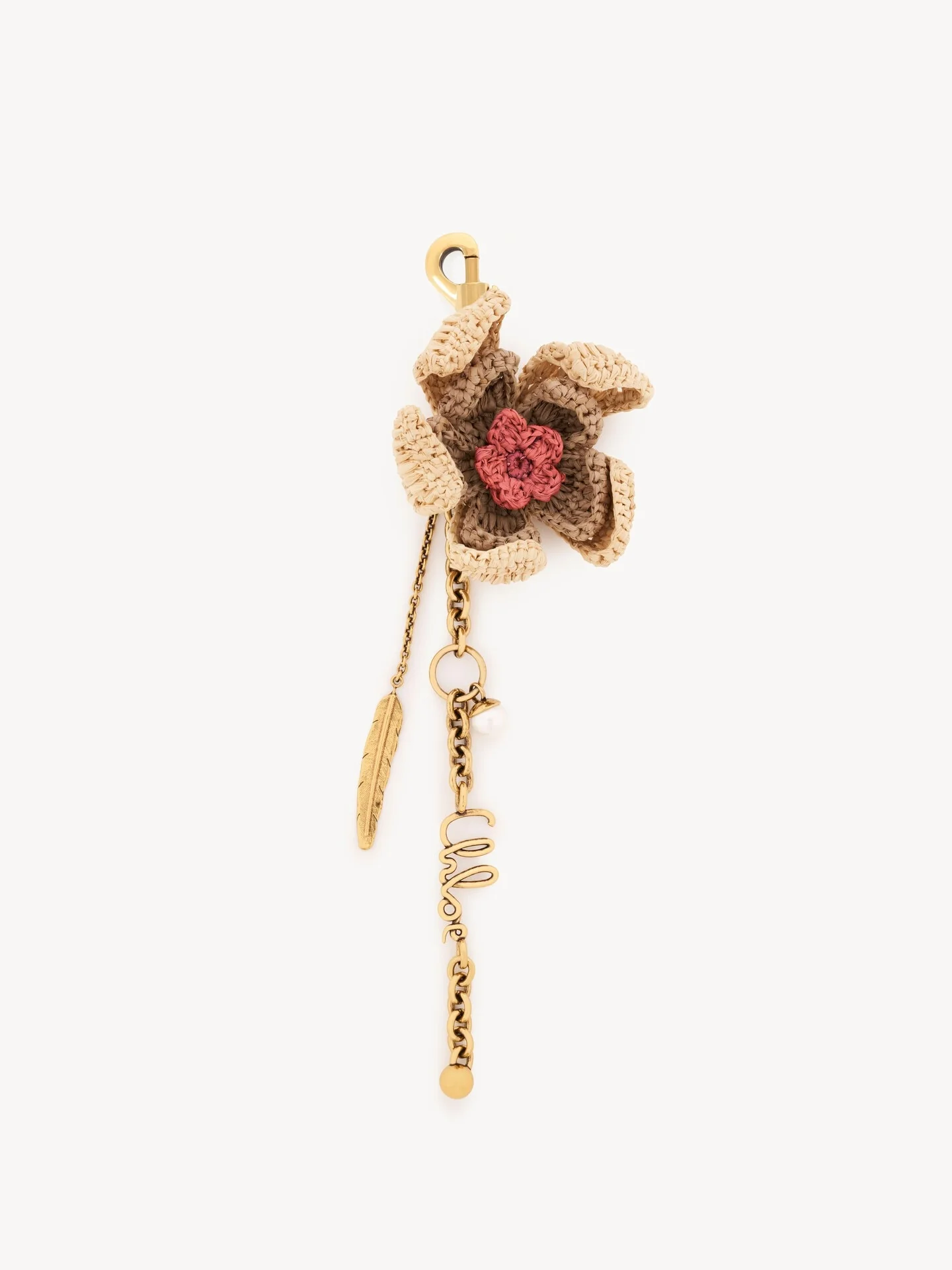 CHLOÉ SYMBOLS FLOWER BAG CHARM IN RAFFIA & BRASS - 1