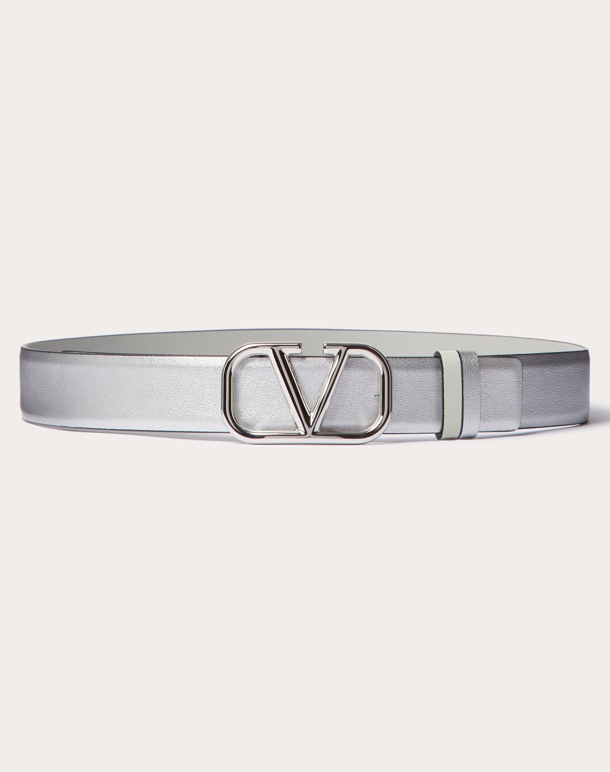 VLOGO SIGNATURE REVERSIBLE BELT IN METALLIC AND SHINY CALFSKIN 30 MM - 1