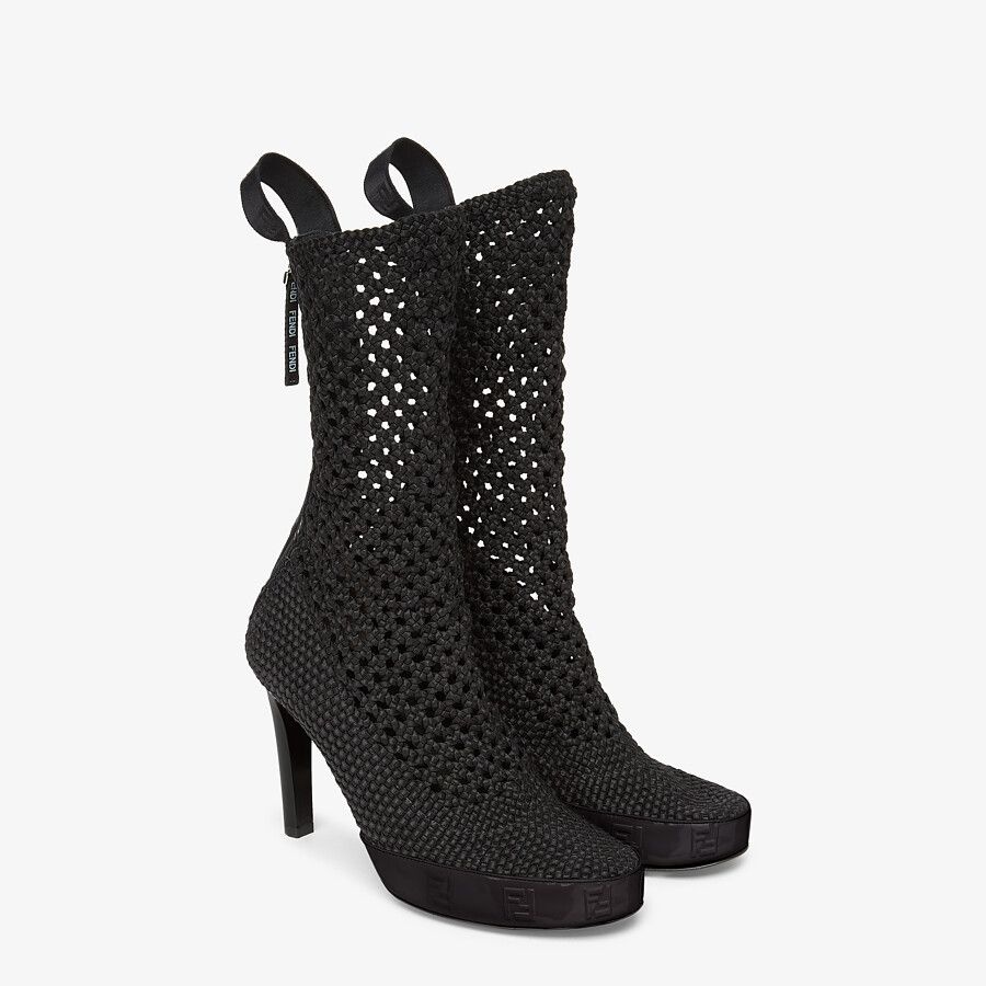 Black stretch lace ankle boots - 4