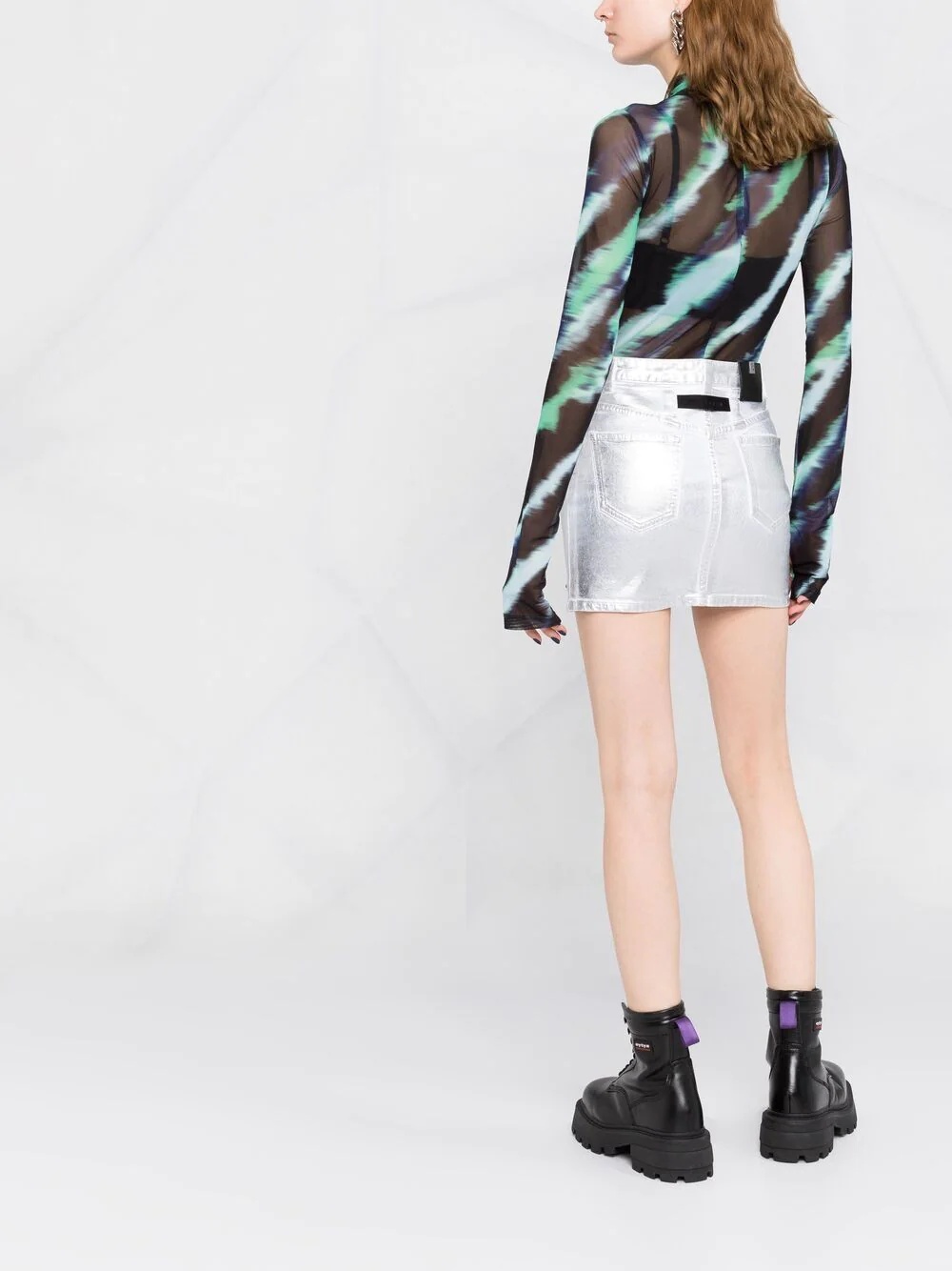 metallic-print mini skirt - 6