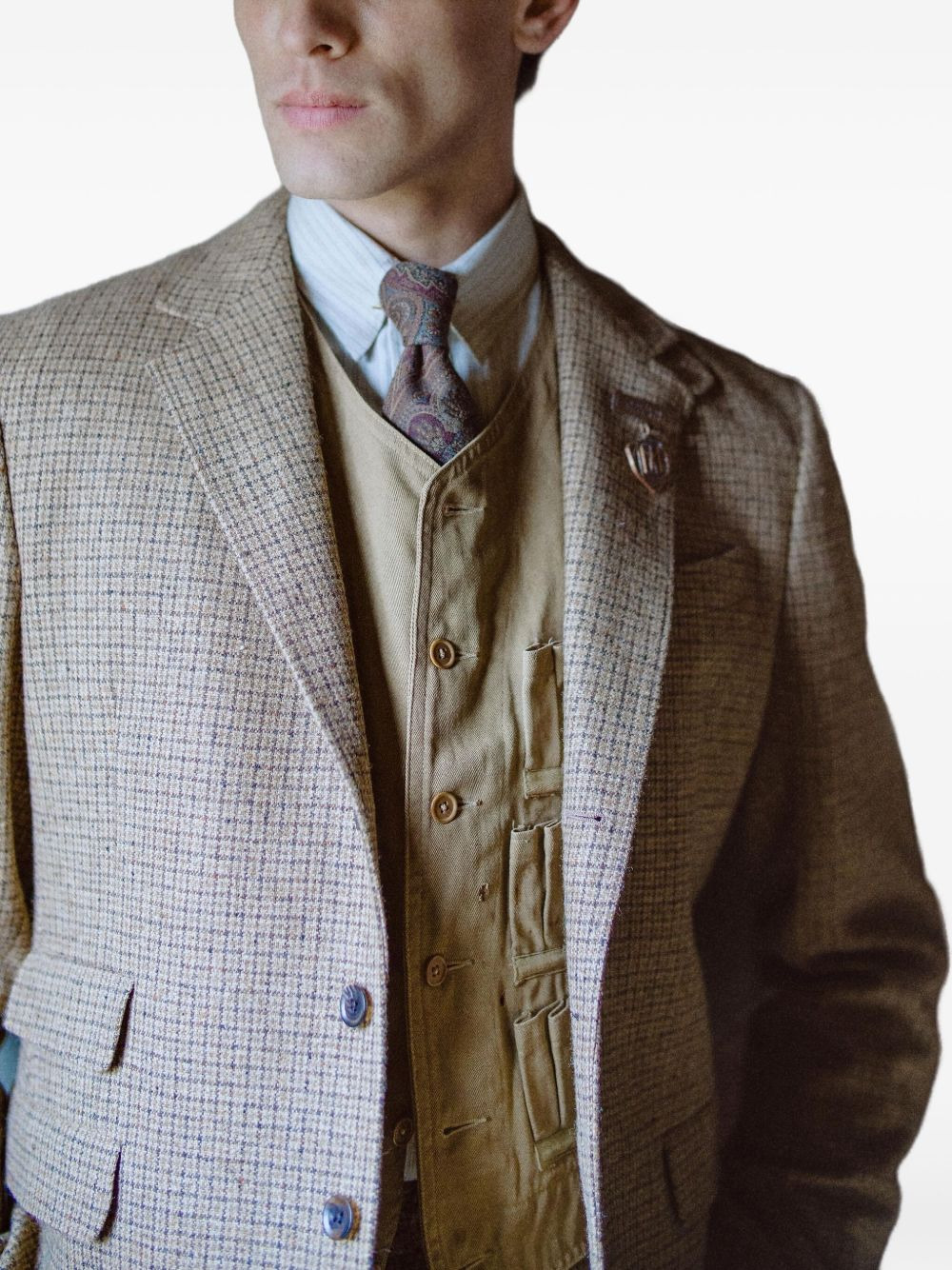 checked wool elbow-patch blazer - 5