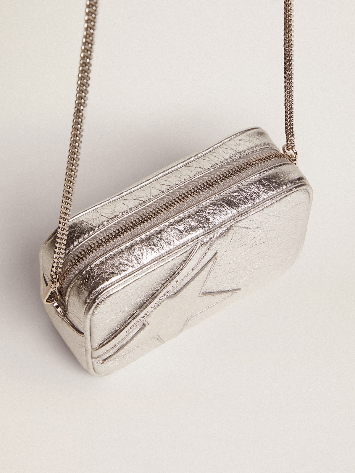 Women's Mini Star Bag in silver laminated leather with tone-on-tone star - 2