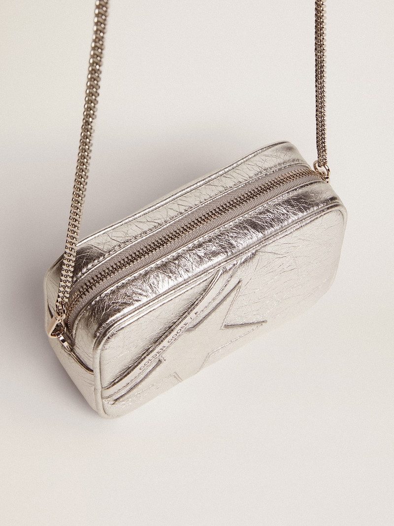 Golden Goose Women's Mini Star Bag in silver laminated leather with tone-on-tone star outlook