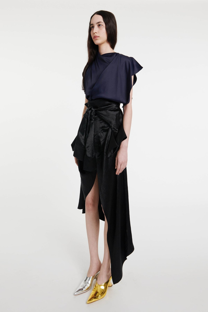 A.W.A.K.E. MODE DECONSTRUCTED SHIRT SKIRT WITH SLEEVE BELT BLACK outlook