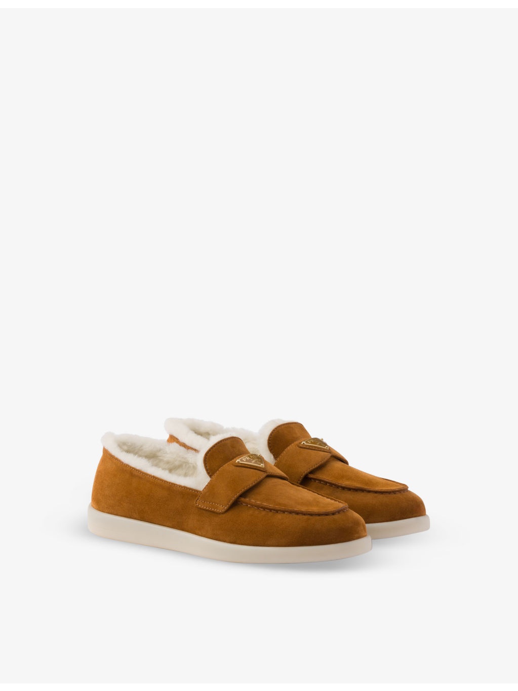 Triangle-plaque suede and shearling loafers - 4