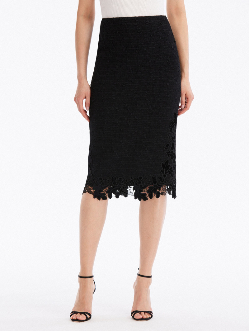 RIBBON TWEED & VELVET GUIPURE PENCIL SKIRT 3