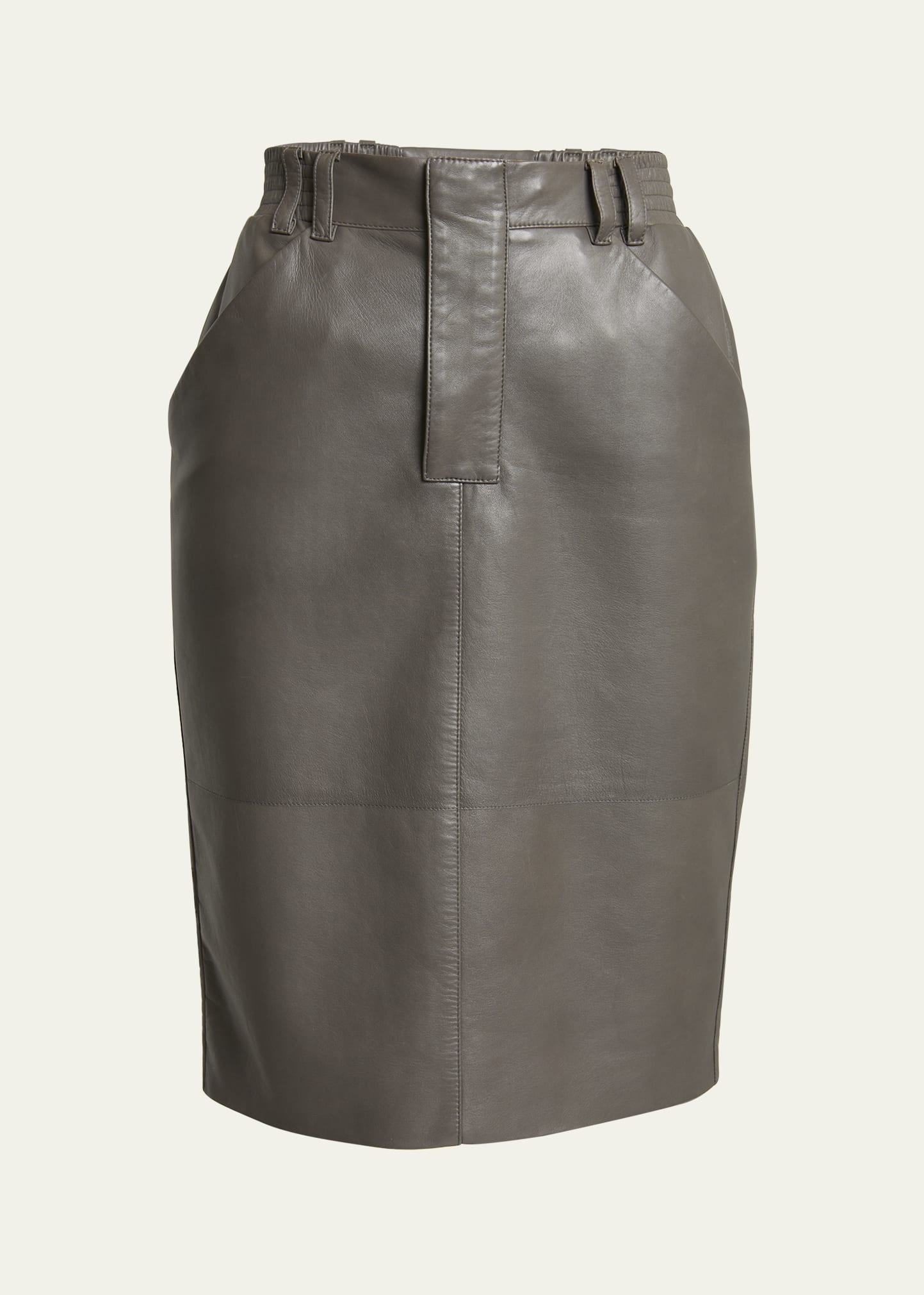 Leather Pencil Skirt with Patch Pockets - 1