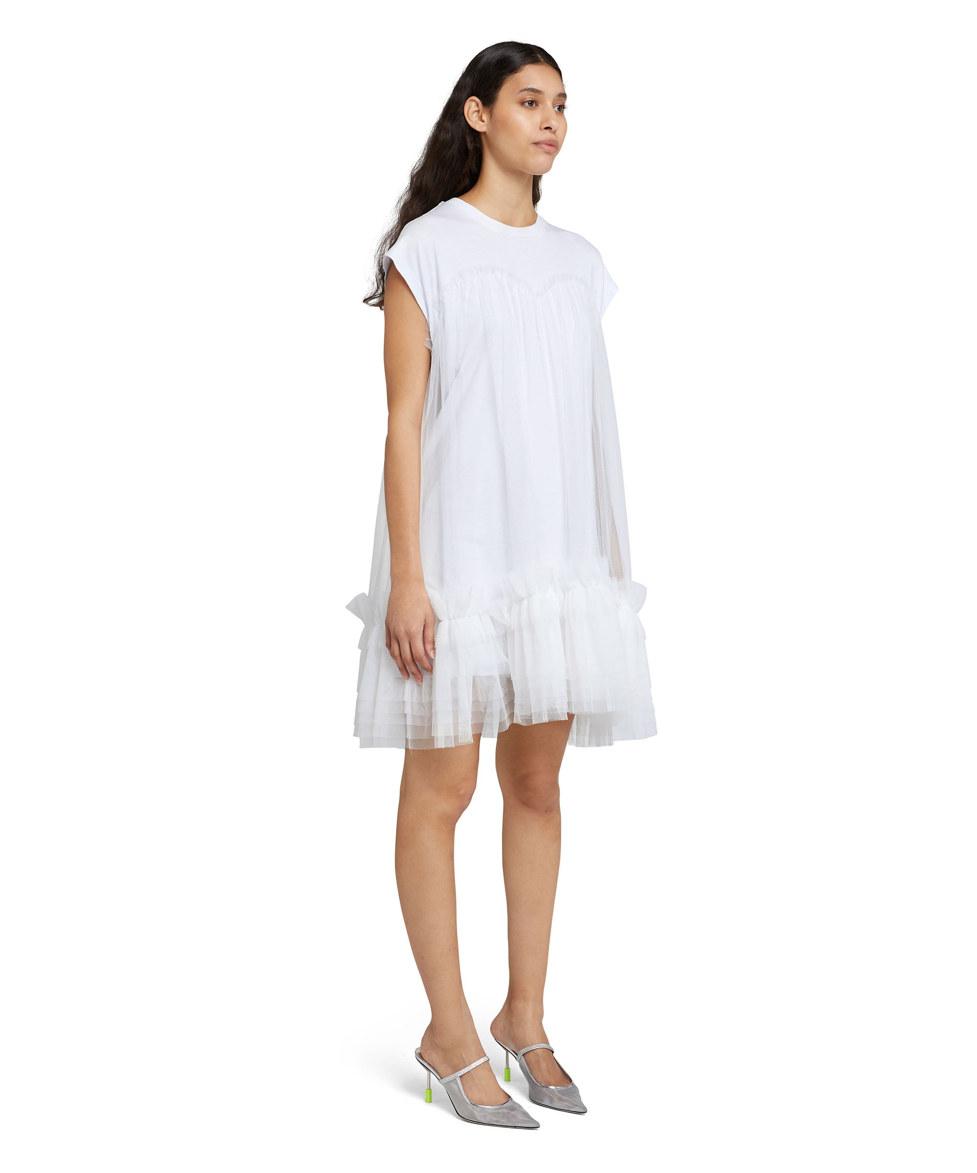 Short-sleeve cotton mini dress with tulle details - 4