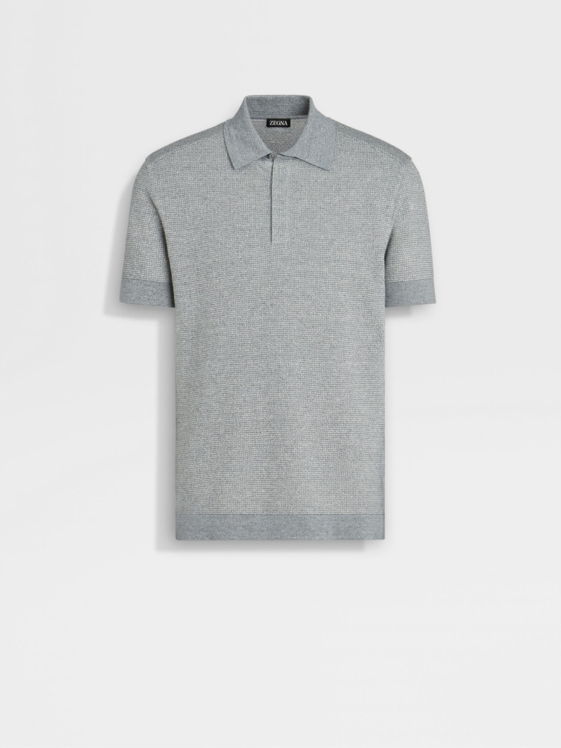 GREY MÉLANGE COTTON LINEN AND SILK POLO SHIRT 1