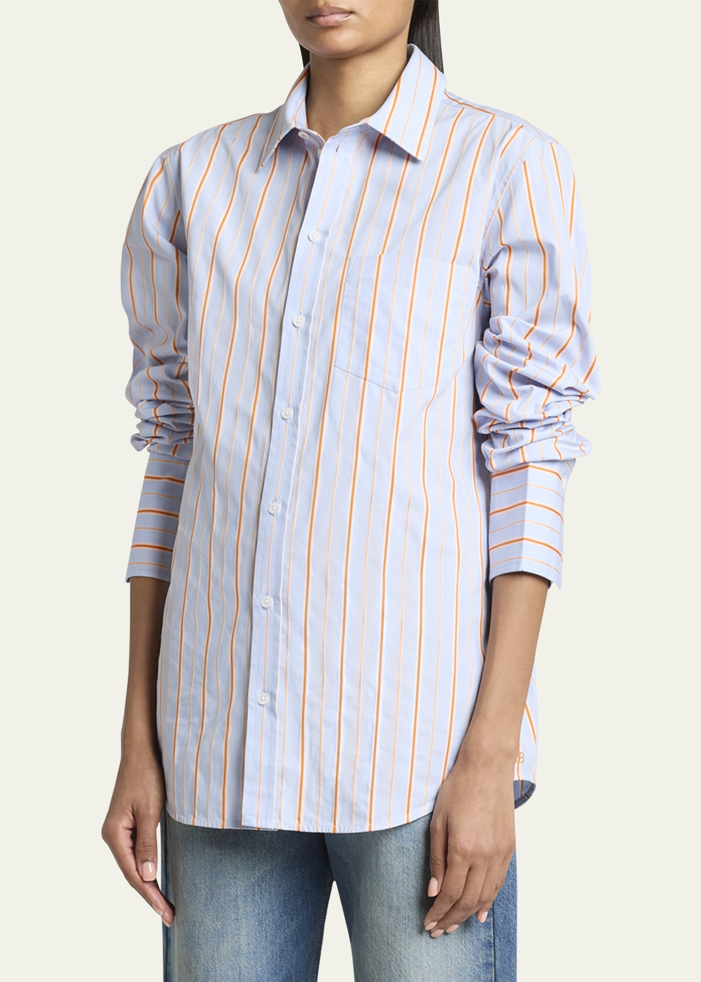 Striped Tab Detail Shirt - 4