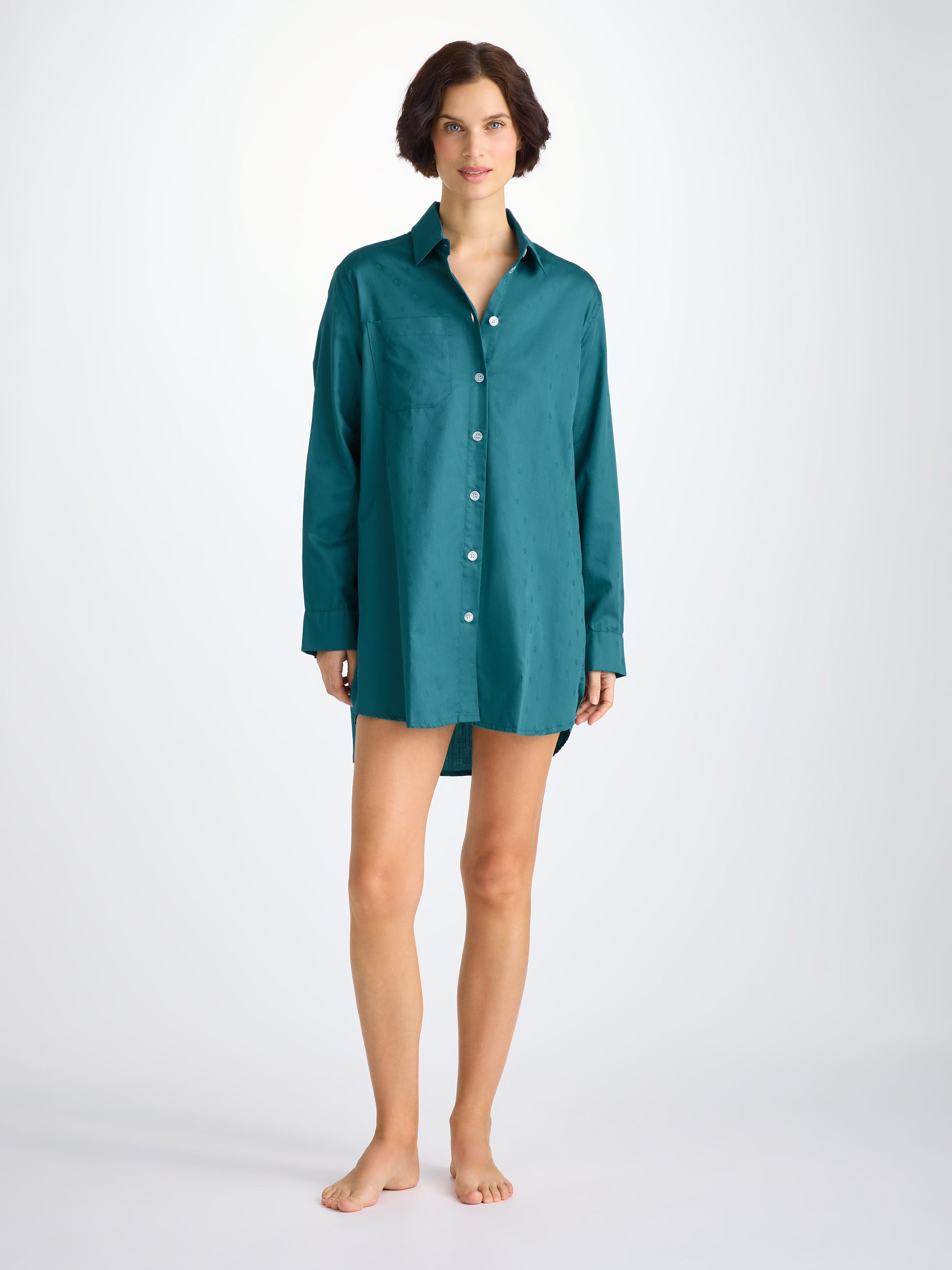 Women's Nightshirt Cotton Jacquard Jungle Green Paisley Motif - 3