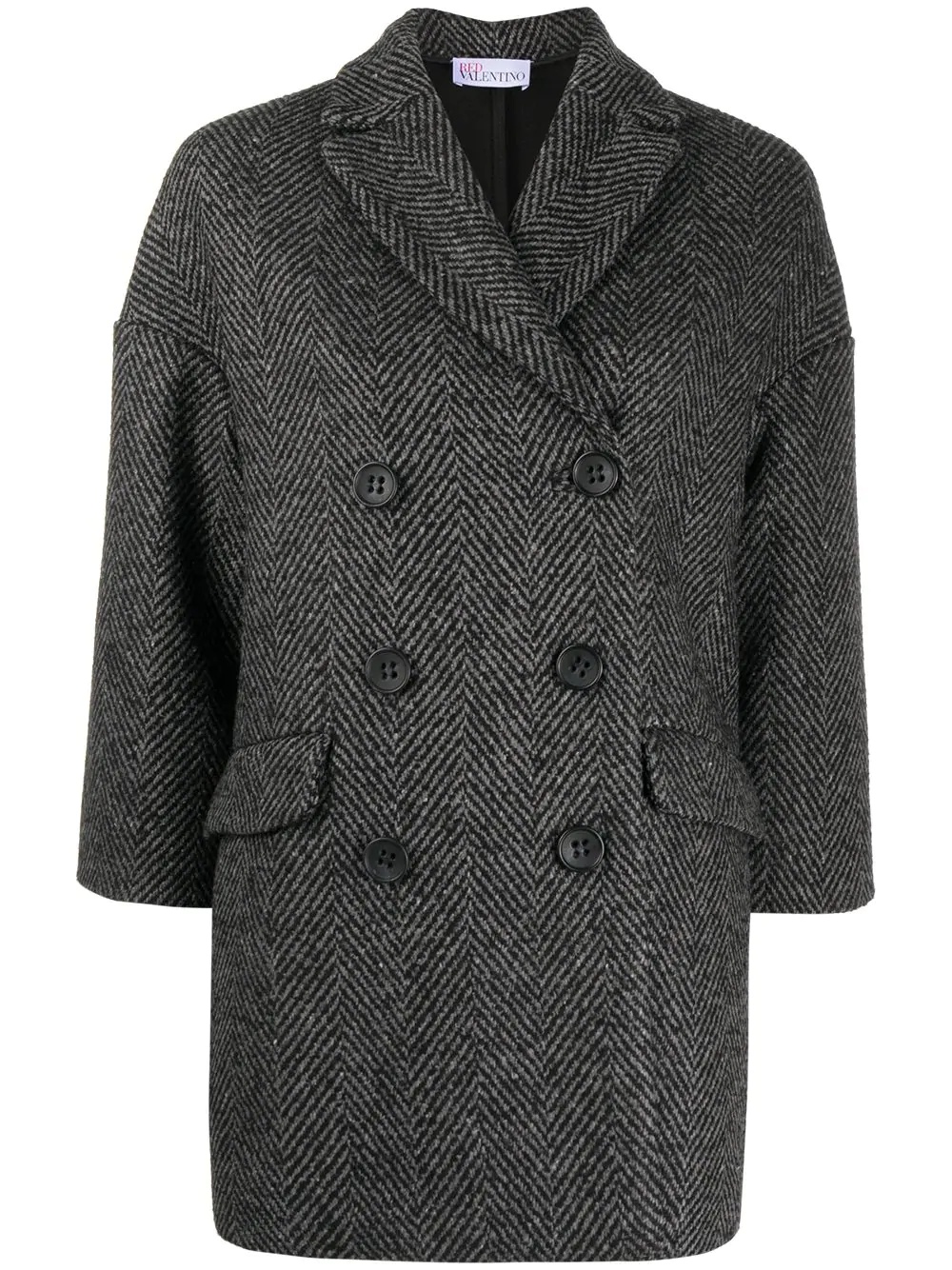 herringbone double-breasted coat - 1