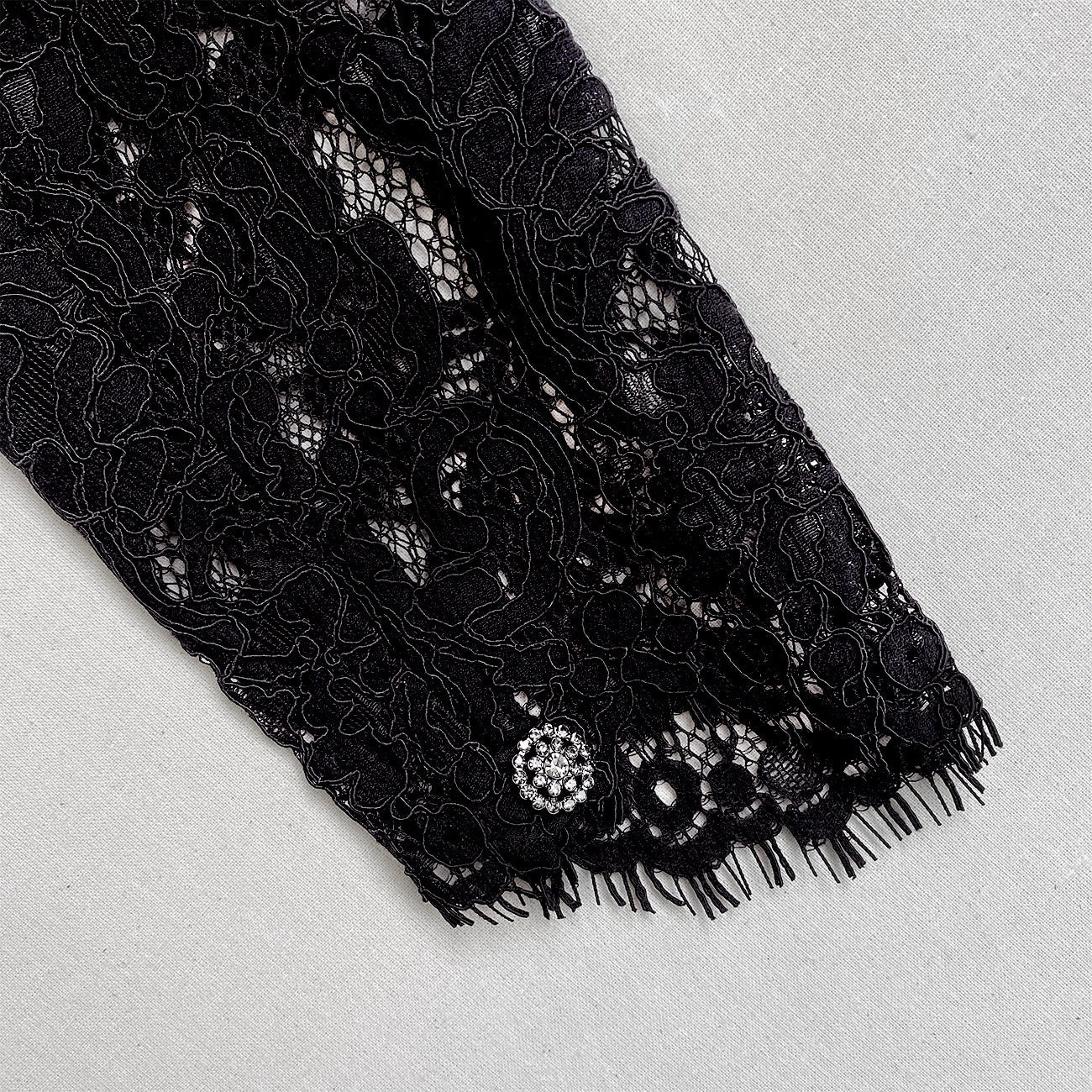 Black Cord Lace Top With Bows - 6