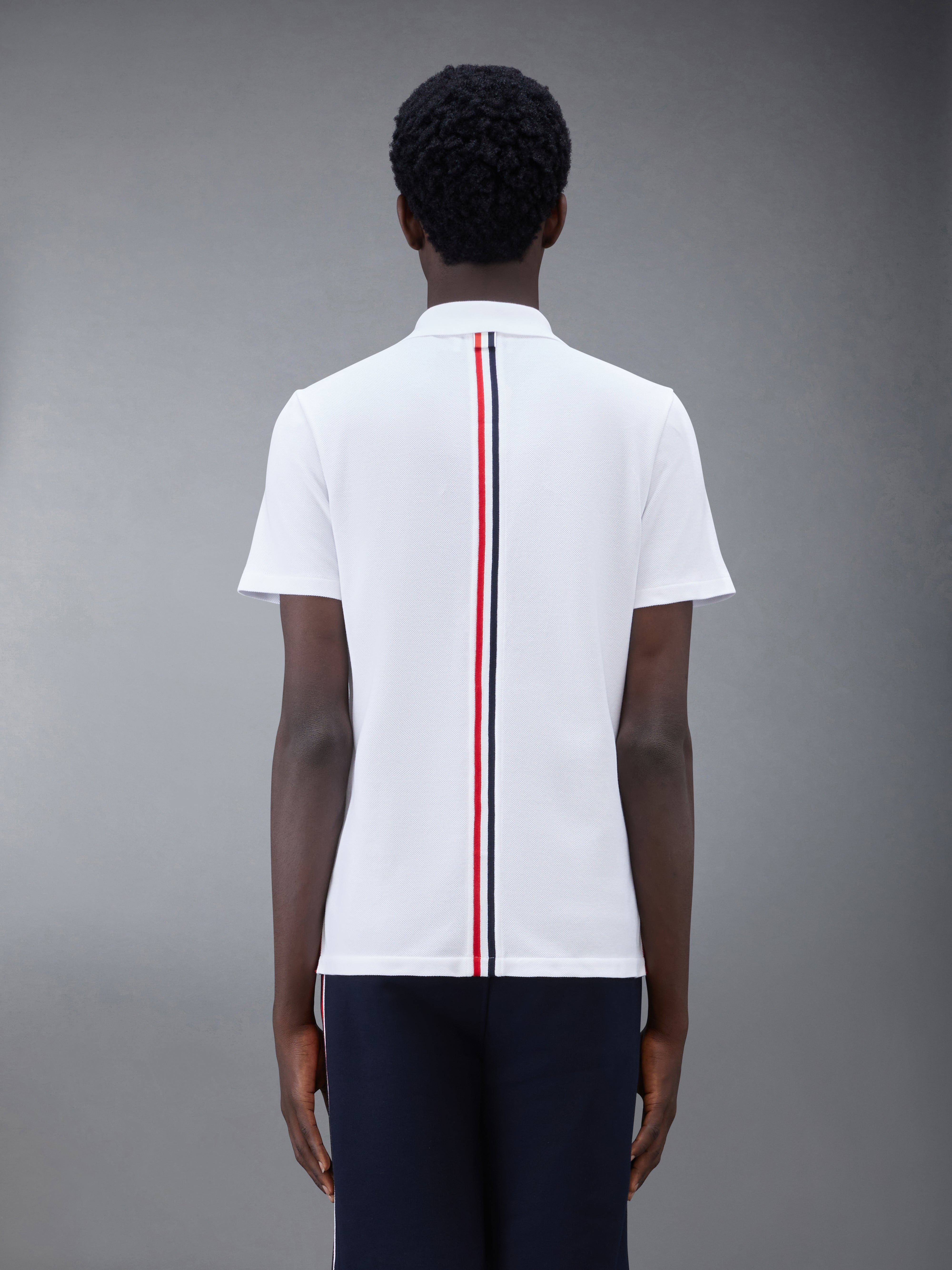 White Cotton Pique Center Back Stripe Relaxed Fit Polo - 2