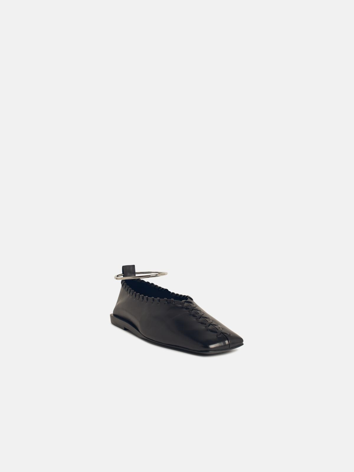BLACK LEATHER BALLET FLATS - 2
