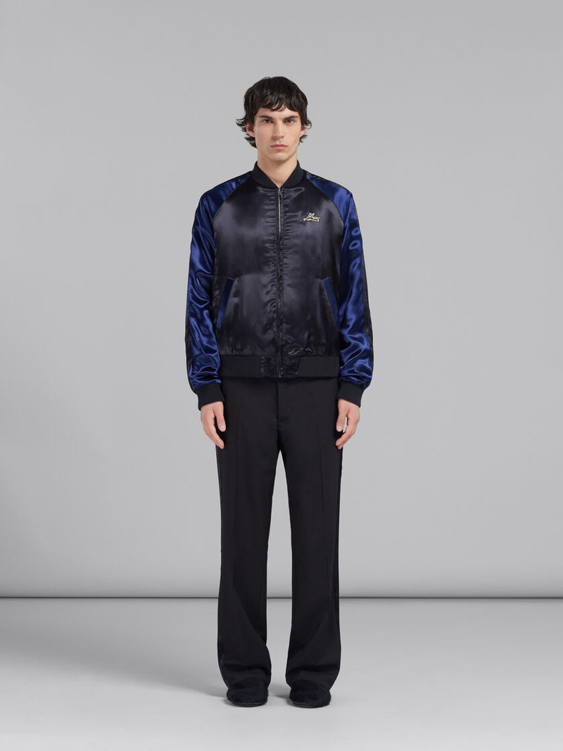 Marni BLACK SATIN BOMBER WITH BEADED LOGOS outlook
