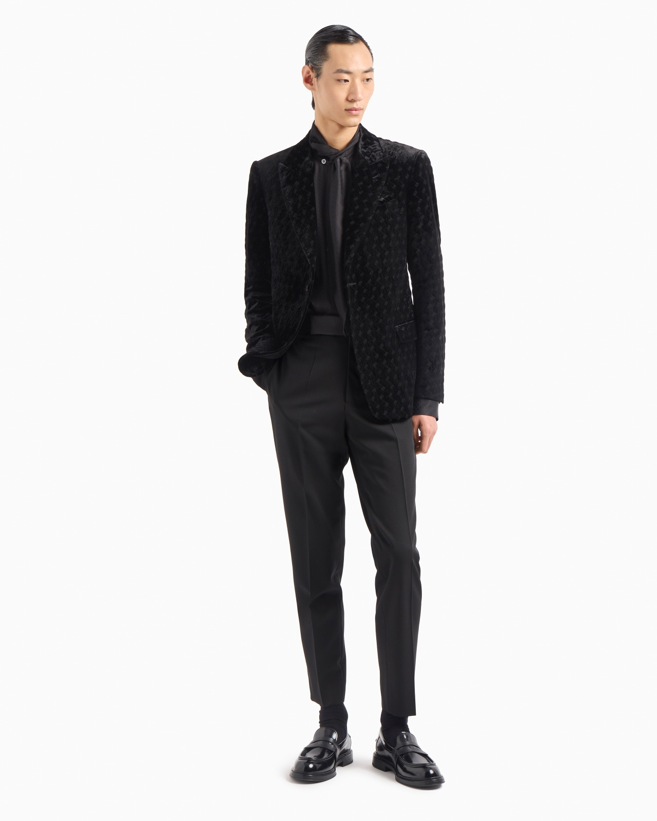 SHIRT WITH FOULARD COLLAR IN LIGHTWEIGHT, JACQUARD-PATTERN VISCOSE - 4