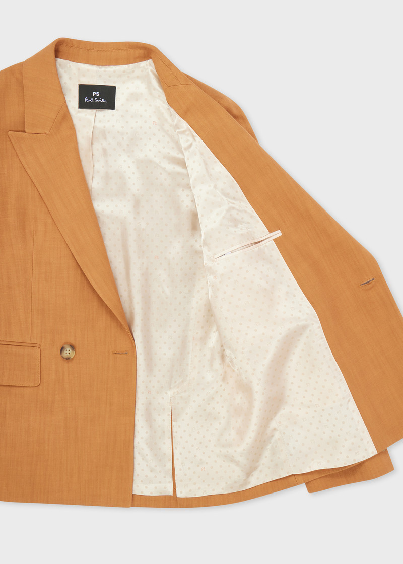 Women's Tan Textured Double-Breasted Blazer 4