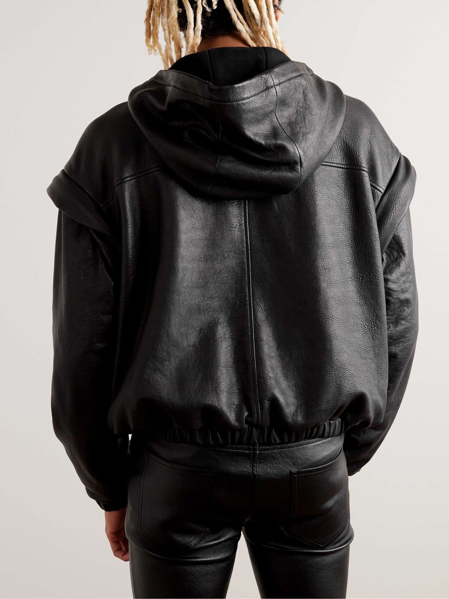 Logo-Embossed Textured-Leather Hoodie - 3