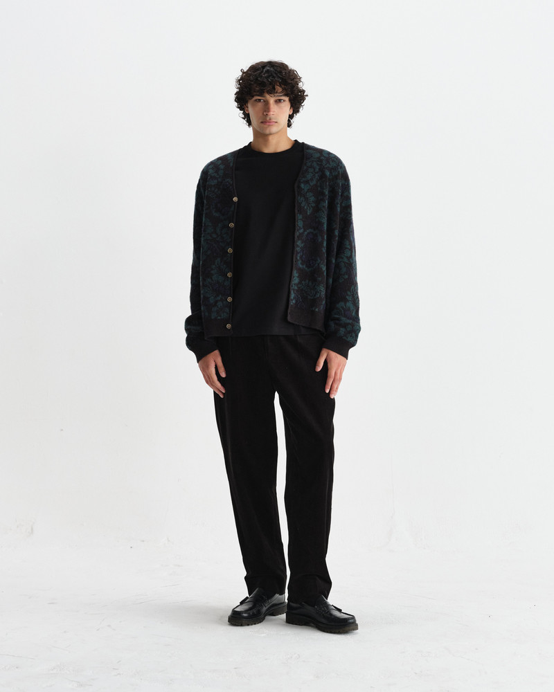 Alban - Black And Green Floral Textured Jacquard Cardigan 4